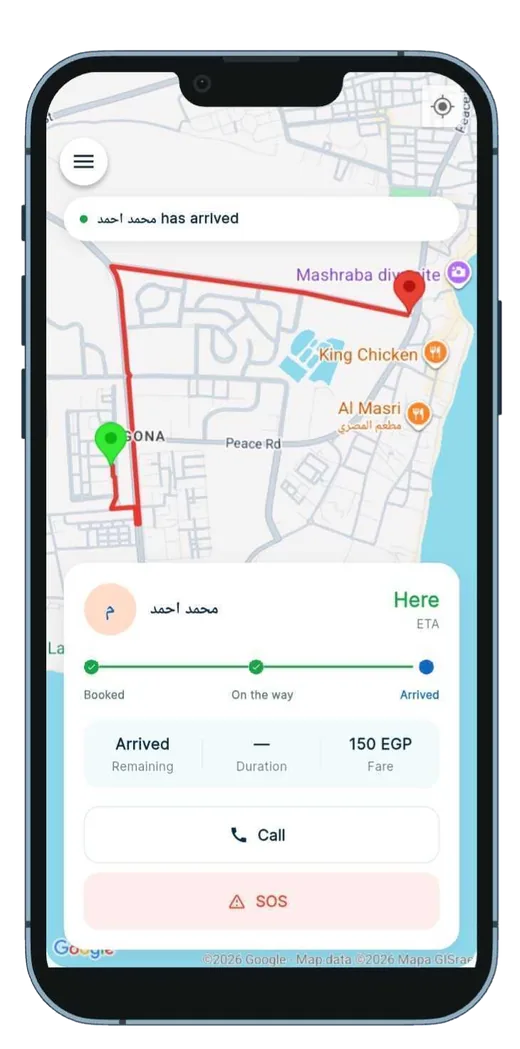 Live map tracking the driver heading to the destination