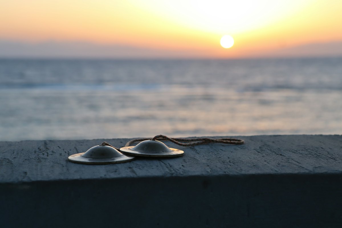 Meditation cymbals by the sea at sunrise, Dahab